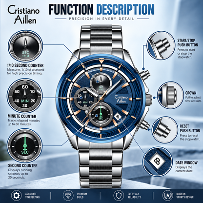 CA-8890 Multifunction Analog Watch - Silver Blue