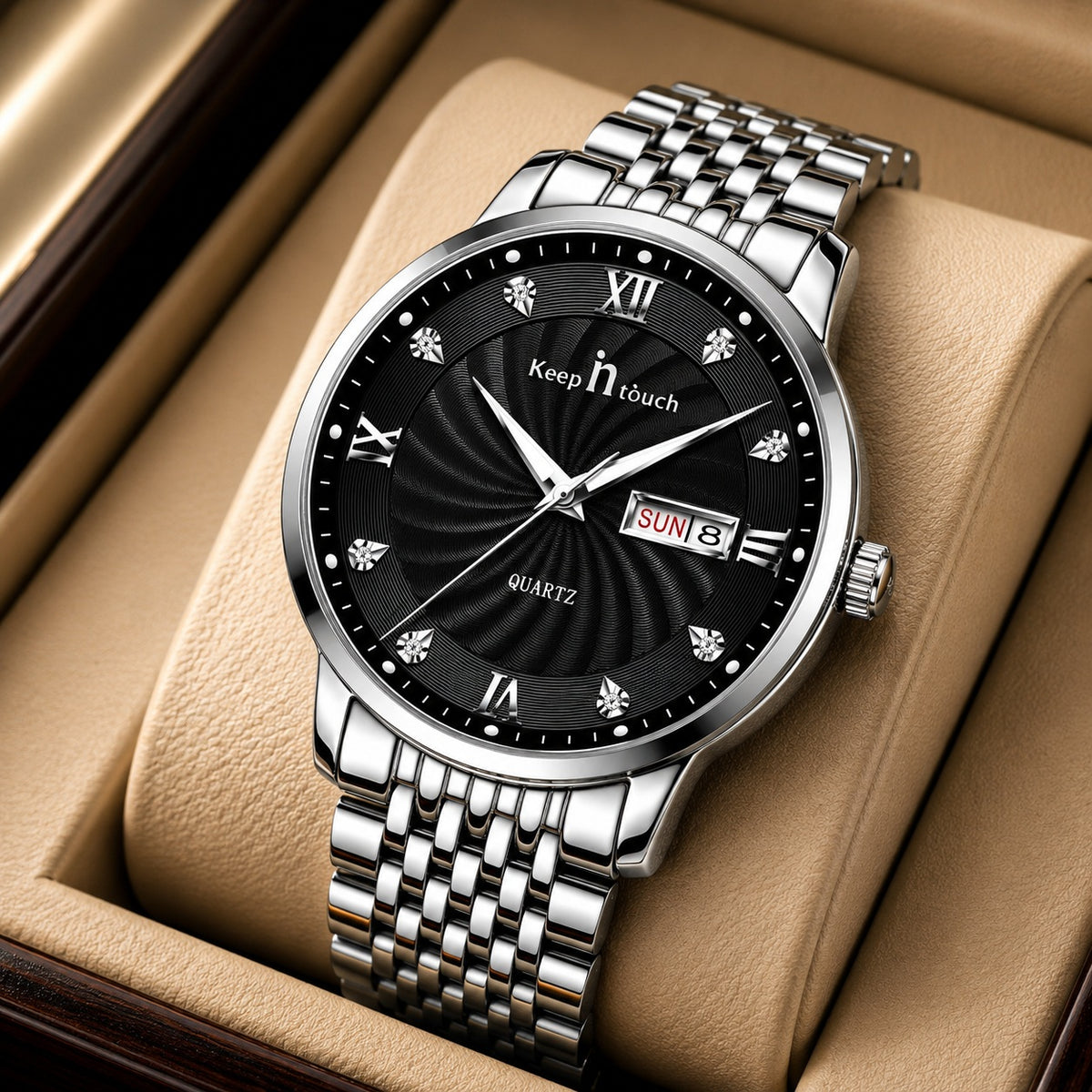 KnT-6617 Silver Black Watch - Silver Black