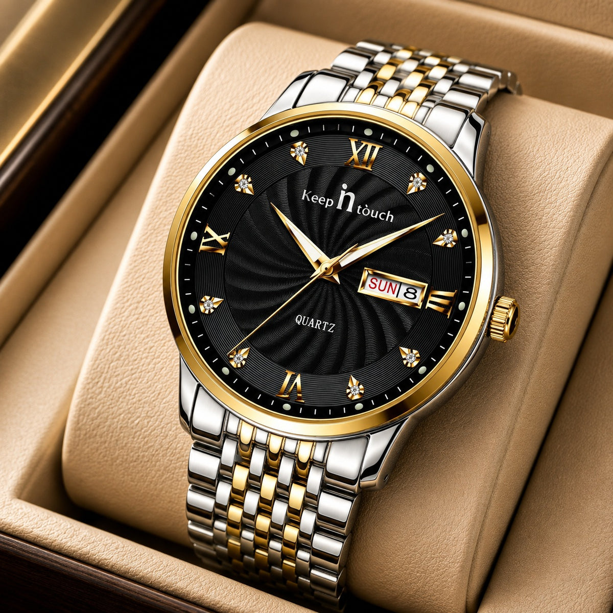 KnT-6617 Silver Black Watch - Silver Gold Black