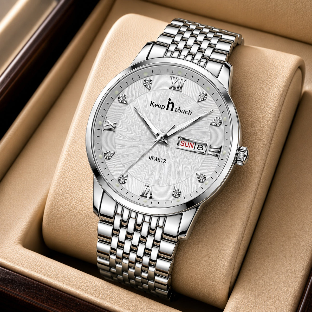 KnT-6617 Silver Black Watch - Silver
