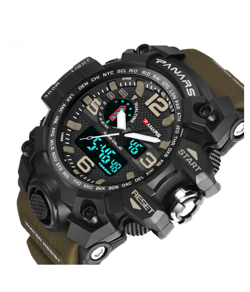 PANARS PNRS-8202 Green dual time sports watch for men - watch close-up