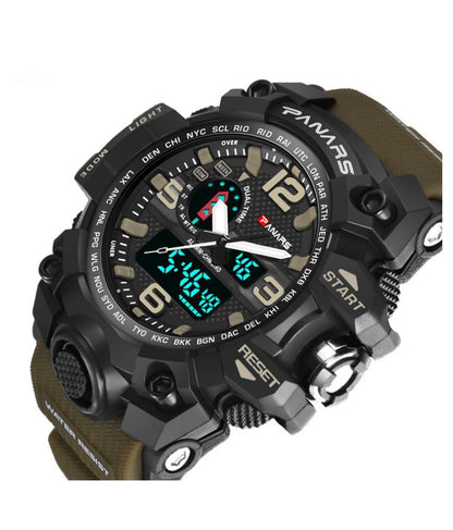 PANARS PNRS-8202 Green dual time sports watch for men - watch close-up