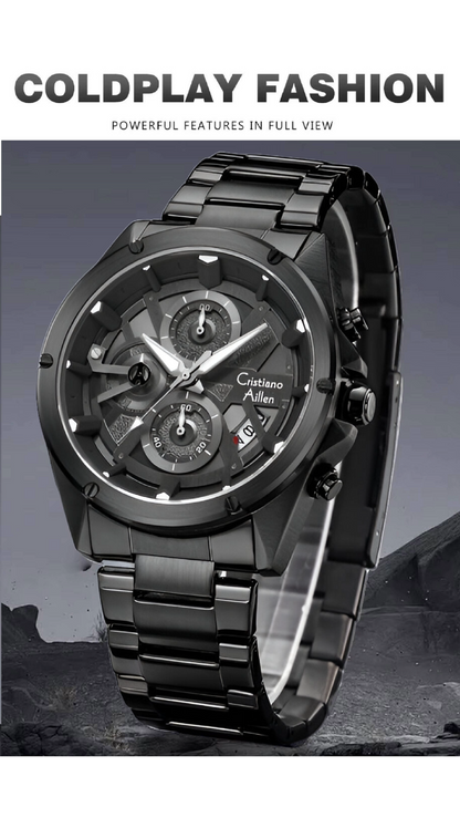 CA-8895 Metal Bracelet Chronograph Watch - Black-Blue