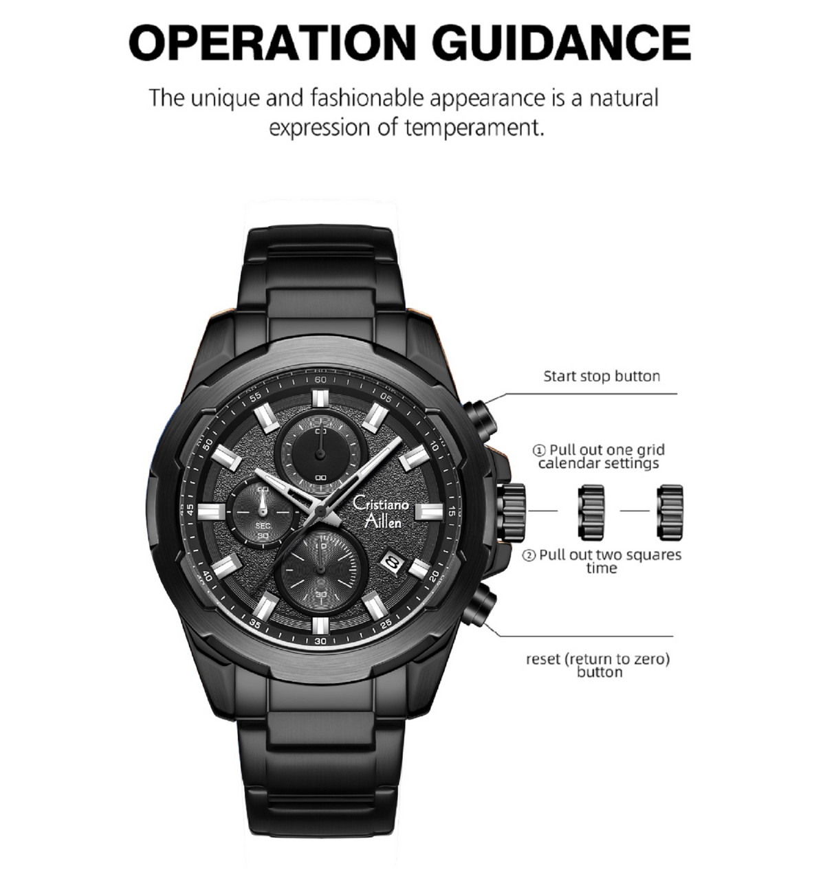 CA-8888 47mm Chronograph Watch - Black