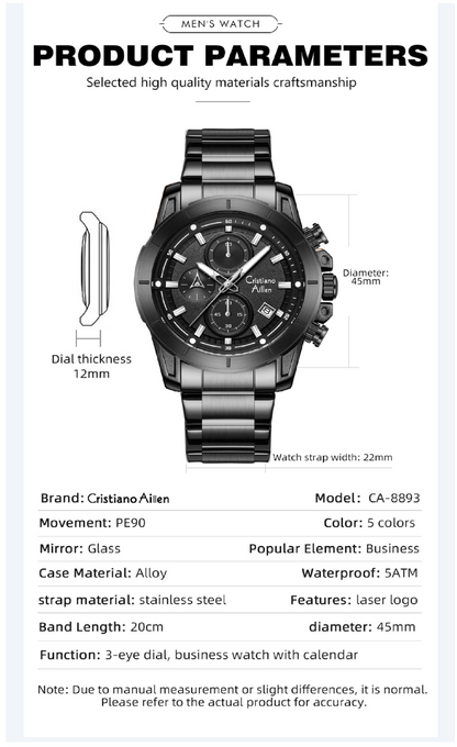 CA-8893 Multifunction Chronograph Watch - Black