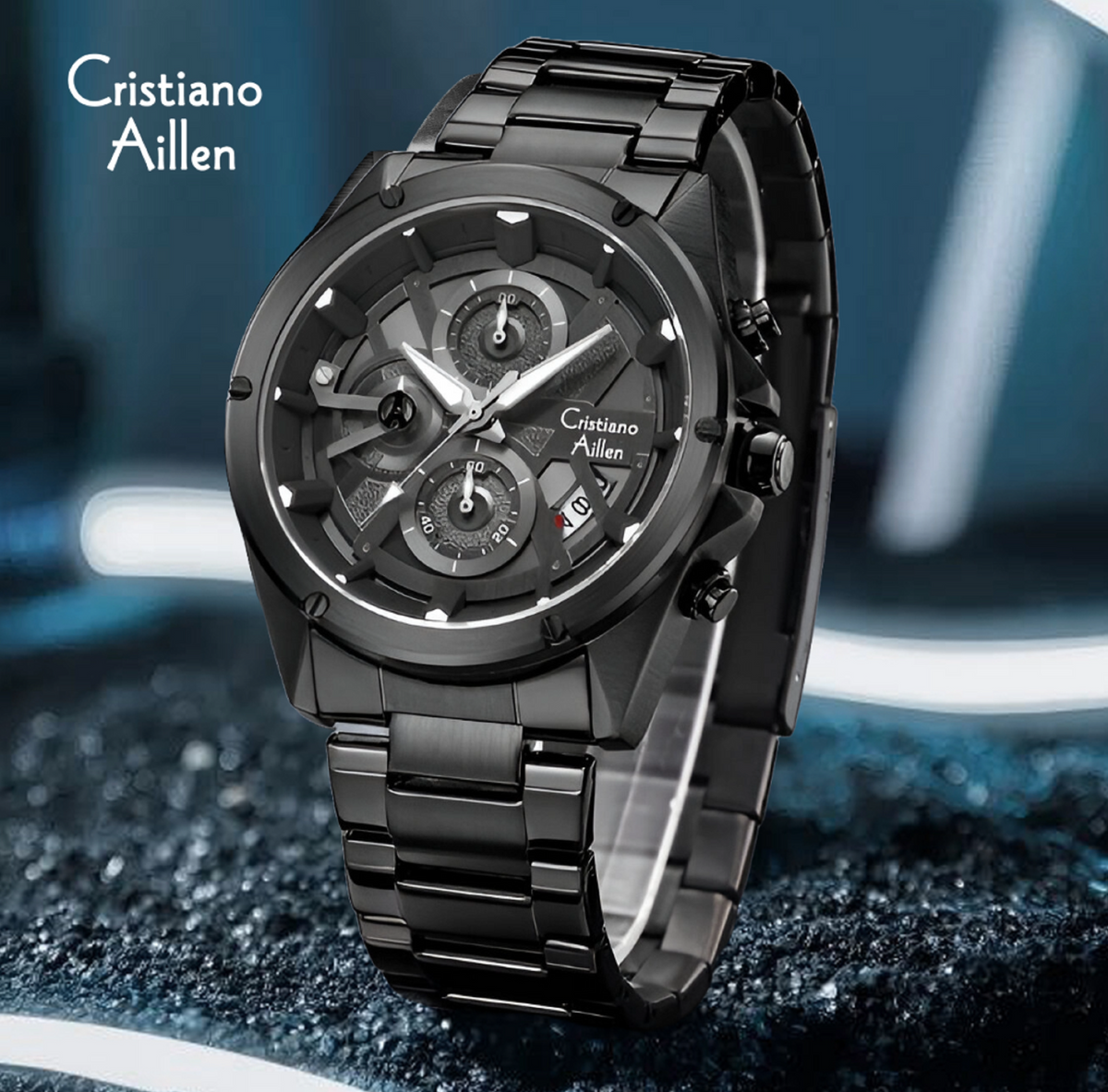 CA-8895 Metal Bracelet Chronograph Watch - Black-Blue