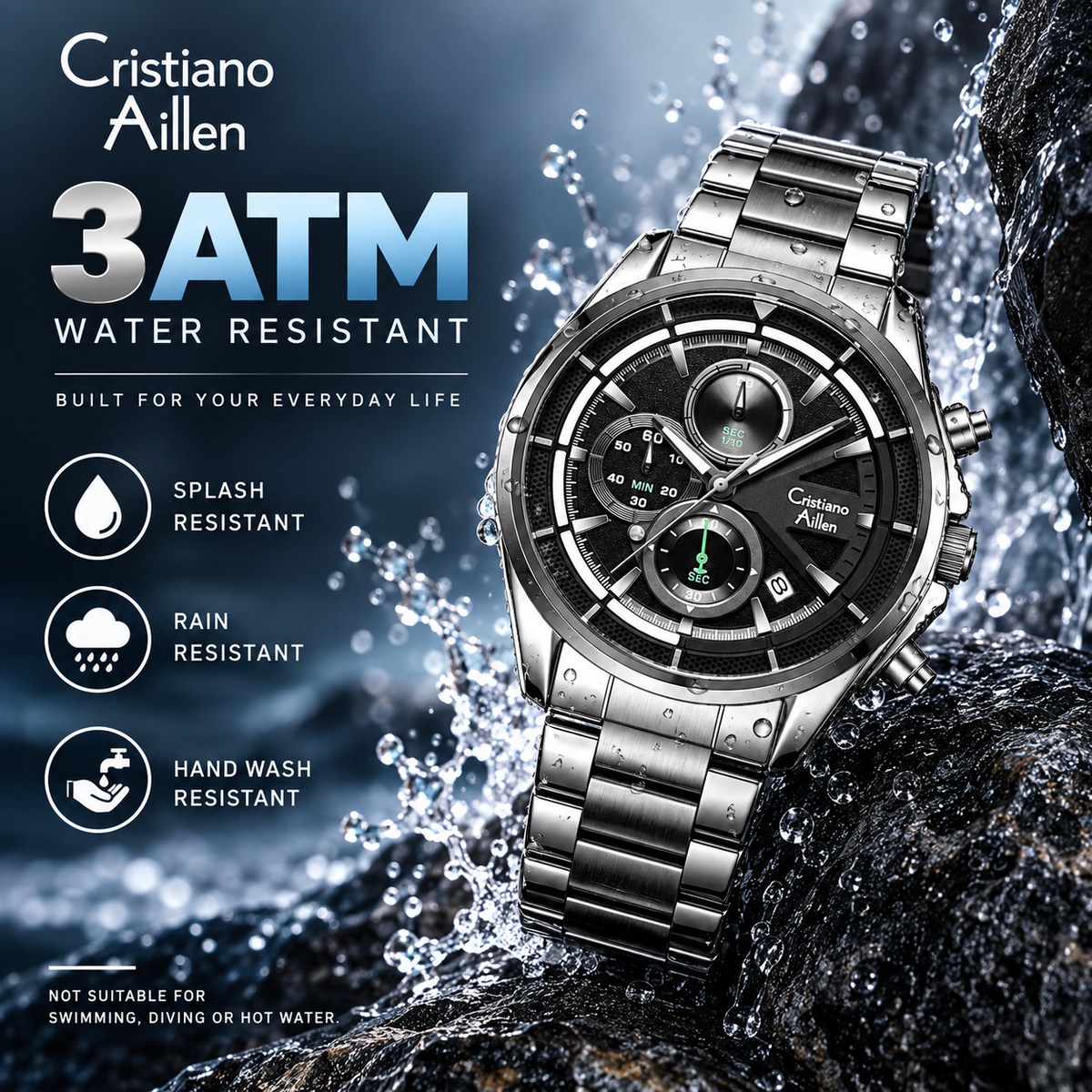 CA-8890 Multifunction Analog Watch - Silver Black