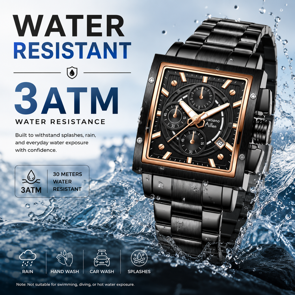 CA-9844 Chronograph Watch - Black Rose Gold