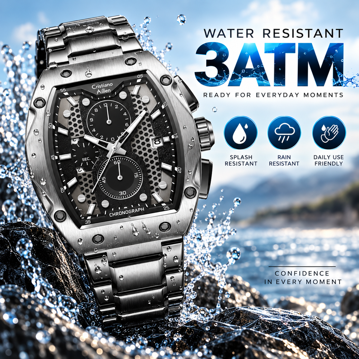 CA-8917 Chronograph Watch - Silver Black