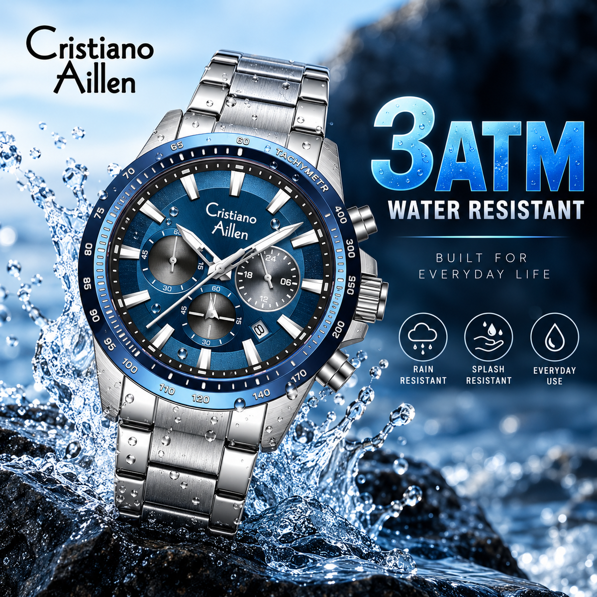 CA-8891 Multifunction Analog Watch - Silver Blue