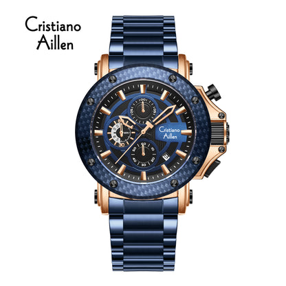 CA-9842 Chronograph Watch - Blue Rose Gold