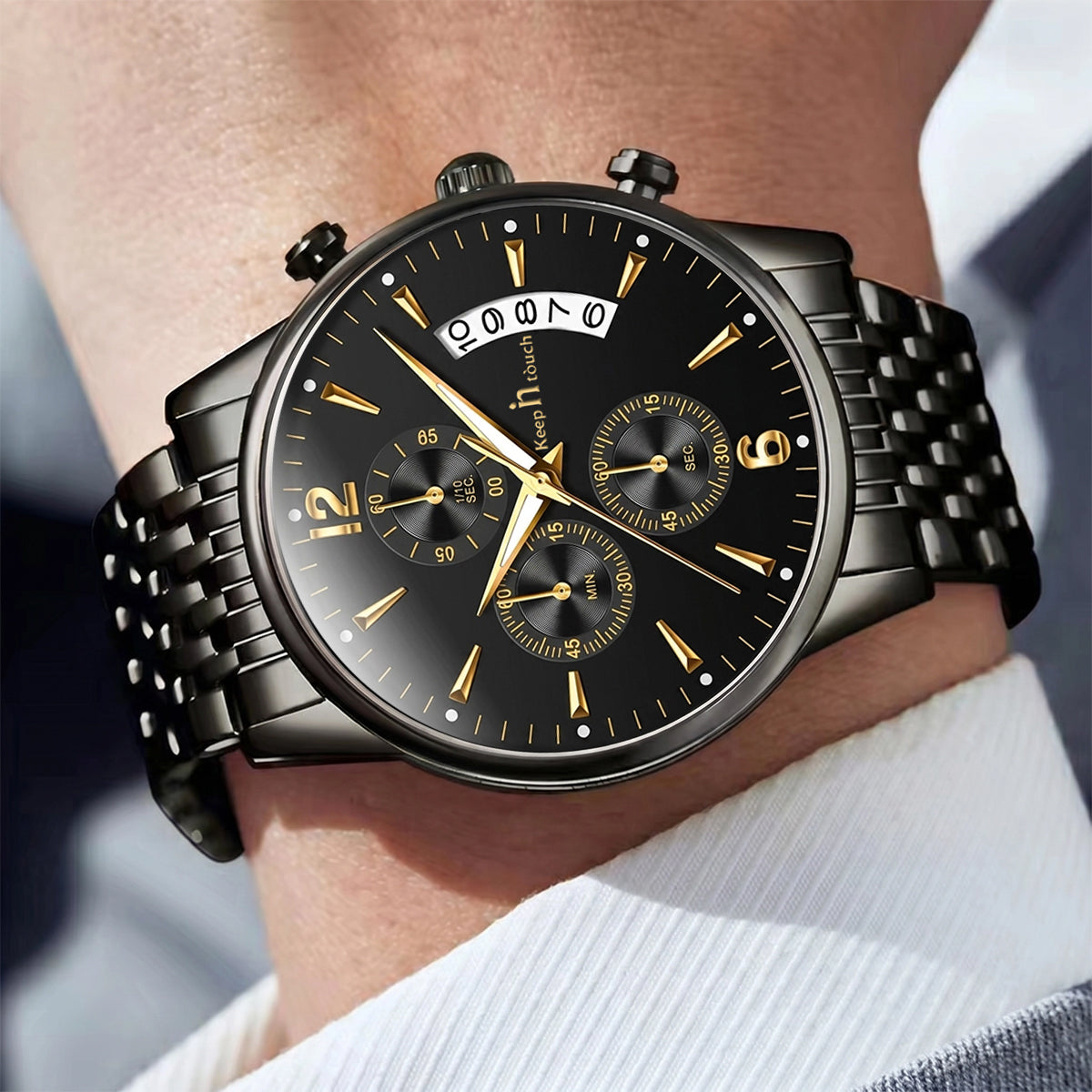 KnT-1020 Steel Chronograph Watch - Black-Blue