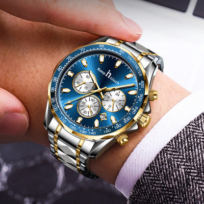 KnT-1027 Tachymeter Chronograph Watch - Silver Gold Blue