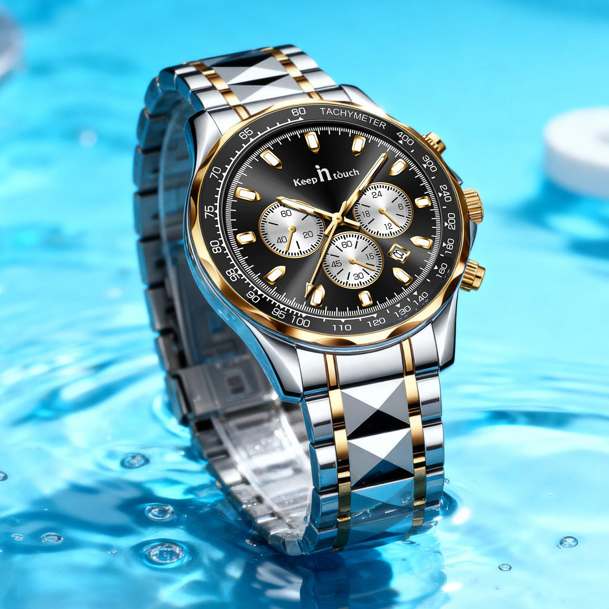 KnT-1027 Tachymeter Chronograph Watch - Silver Gold Black